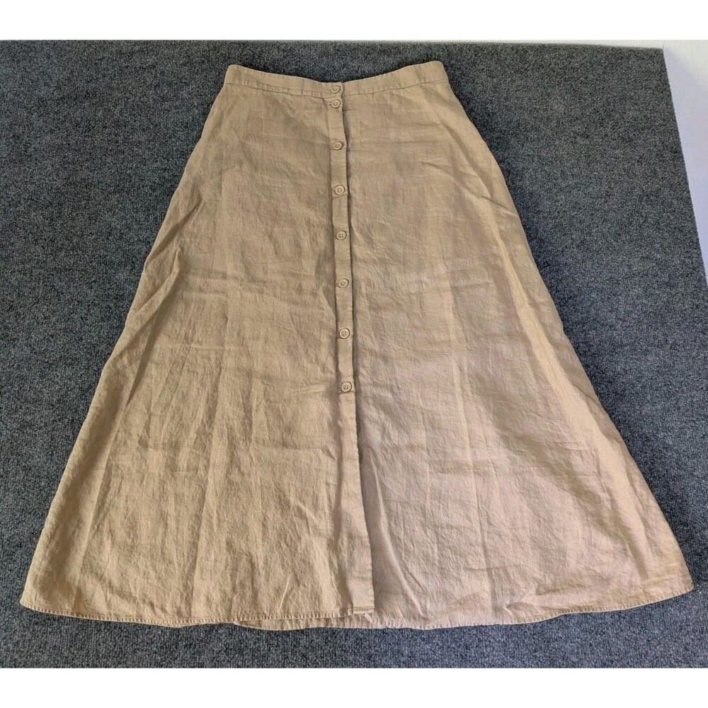& Other Stories Linen A Line Midi Skirt Womens 10 Buttoned High Rise Minimalist